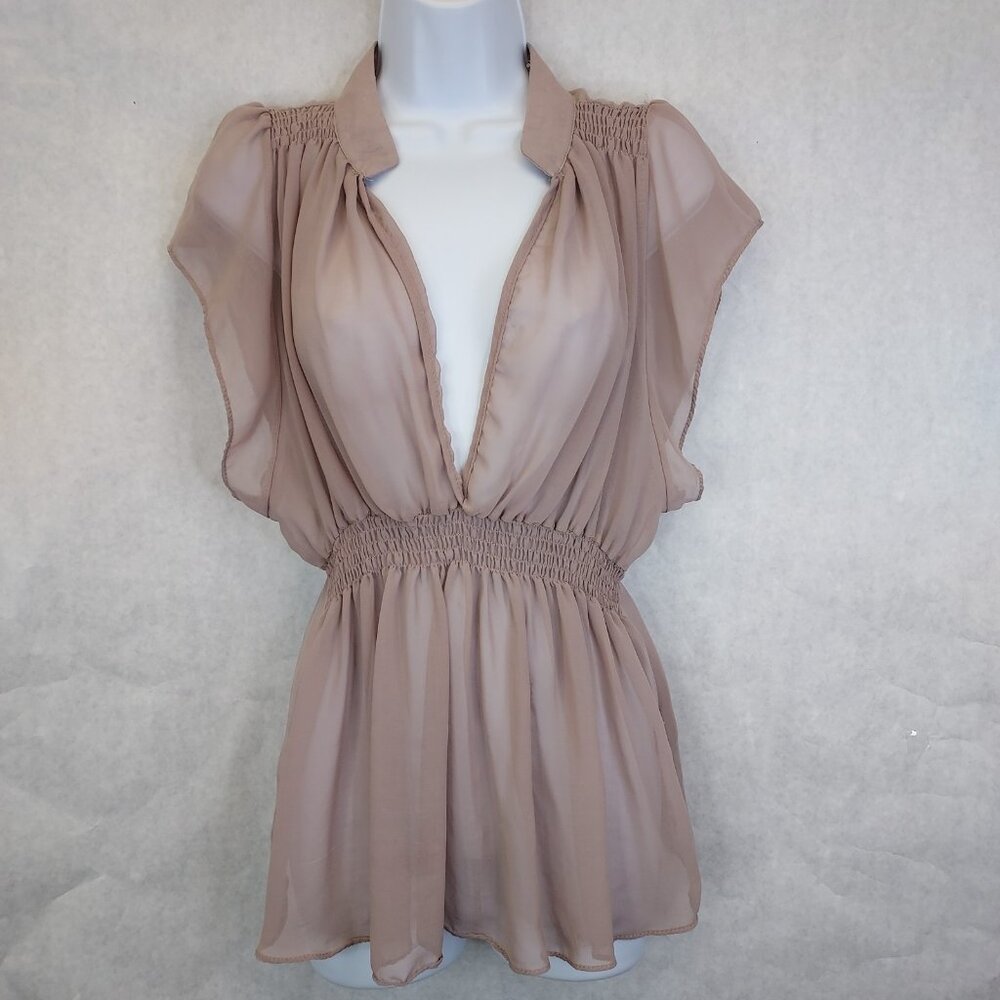 Mirumi Sheer Blouse Women's M/L Deep V-Neck Babydoll Feminine Coquette Ethereal